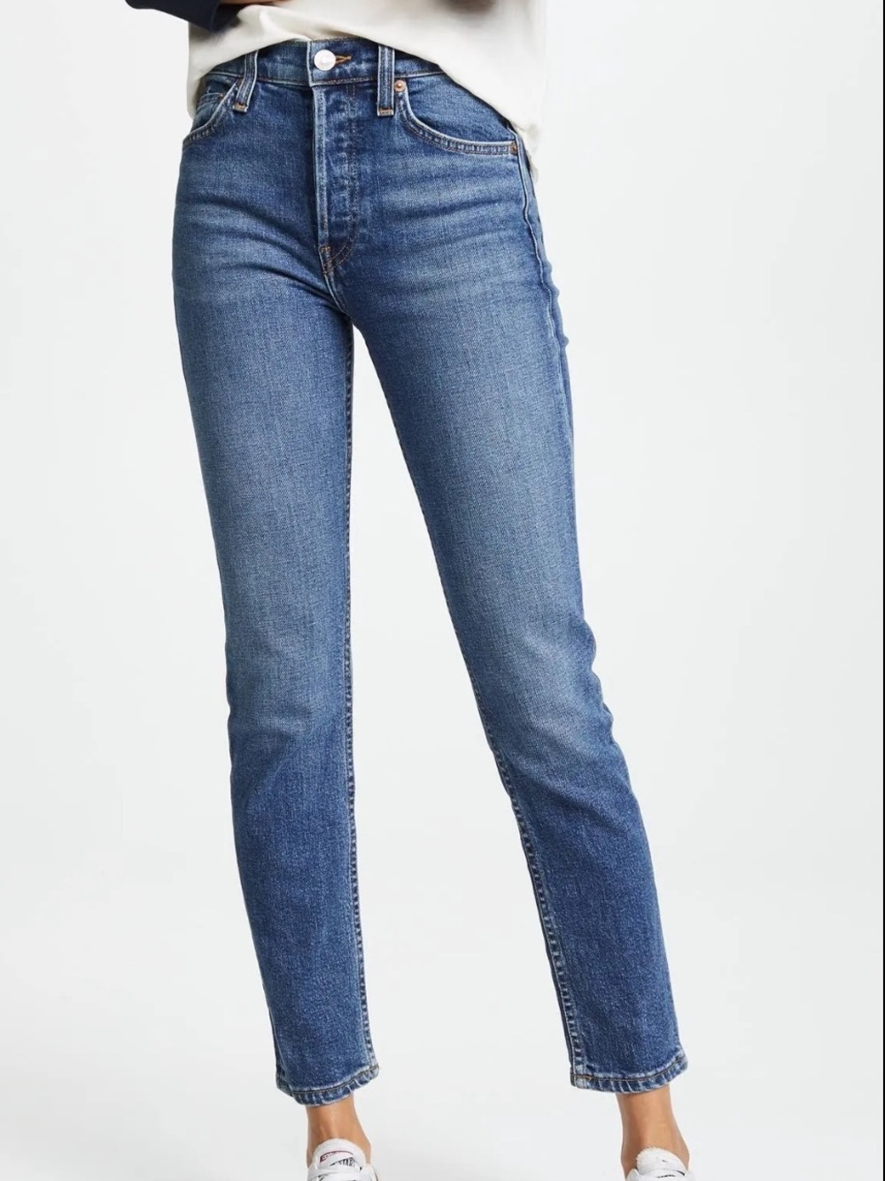 Redone Comfort Stretch High Rise Ankle Crop Jeans Mid 70s Wash